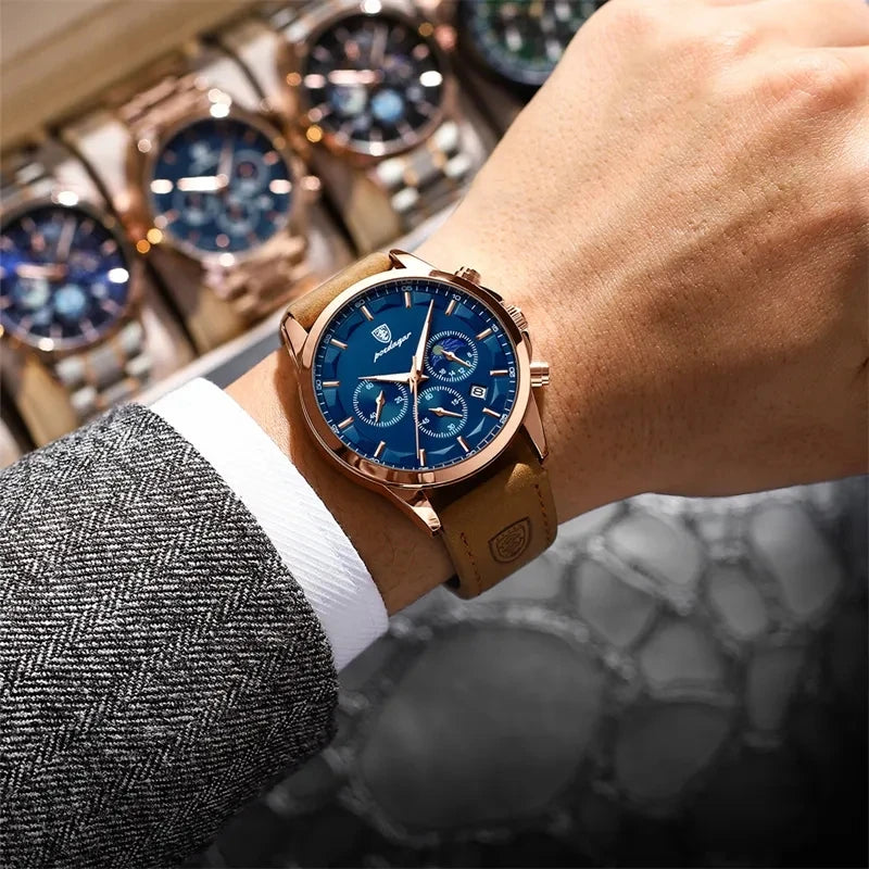 POEDAGAR 928 Men's Watches Hot Sale  Leather Waterproof Quartz Watch Luxury Sports Waterproof Watch for Men