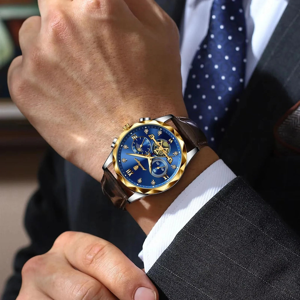 POEDAGAR 996 Watch Top Brand Luxury Men Wristwatch Relogio Masculino Genuine Leather Quartz Watches Sports Waterproof Male Clock