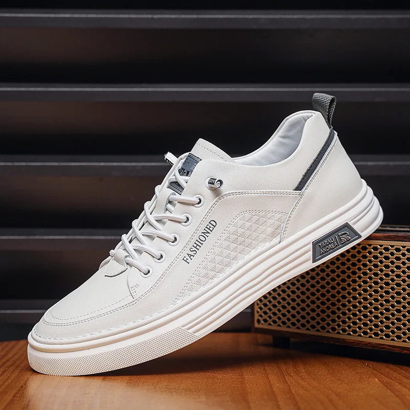 Men's New Fashion White Thin Board Shoes Casual Breathable Walking Style Shoes
