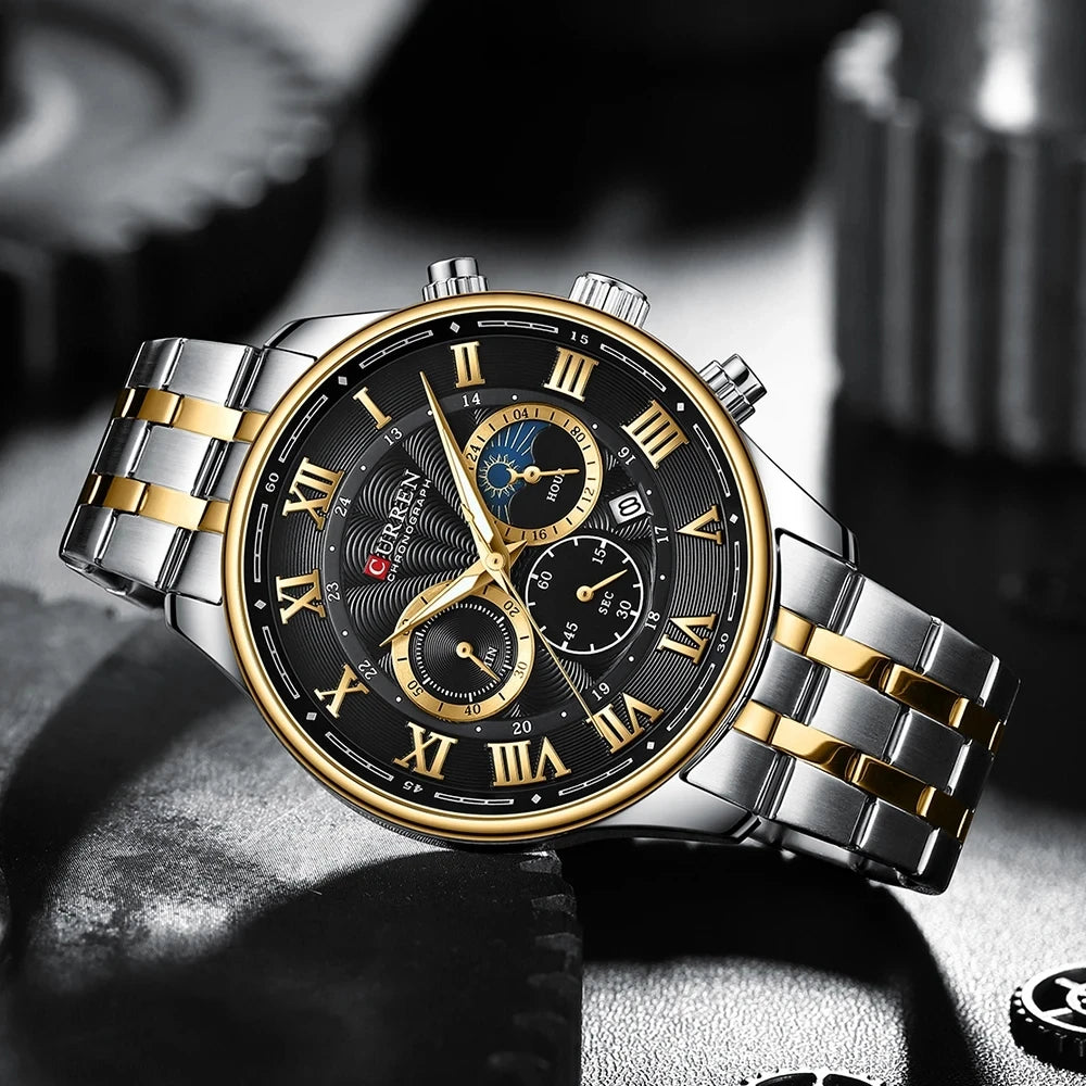 CURREN 8427 Men's Watches 3ATM Waterproof Sports Chronograph Wristwatches for Men Stainless Steel Strap Watches with Auto Date