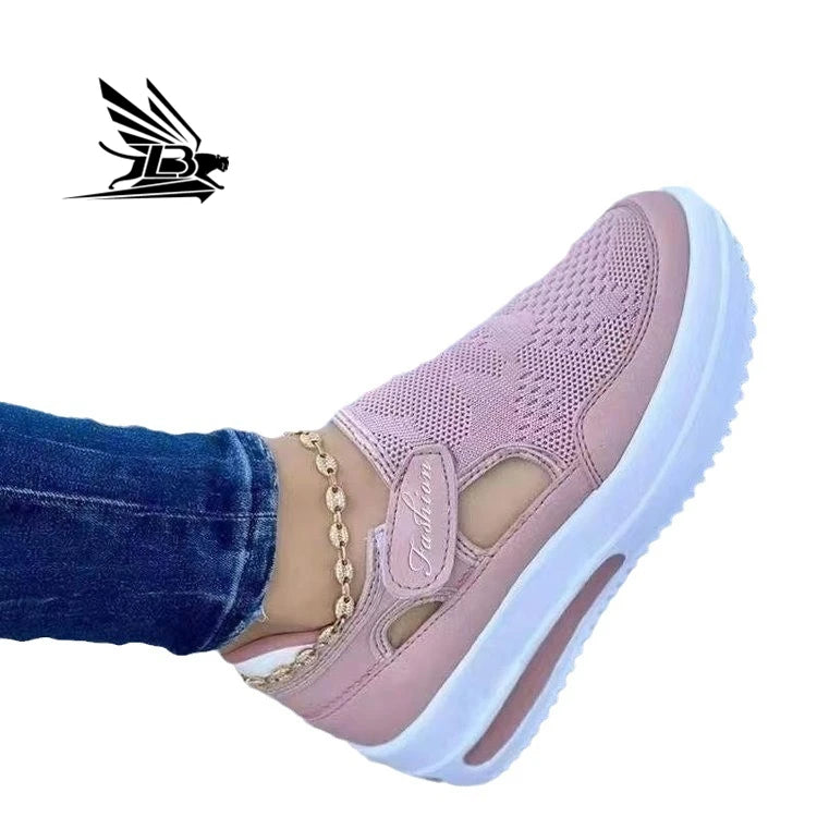 Women Sneakers Sport Thick Platform Lady Leisure Shoes Lace up Comfortable Breathable Canvas Hollow Out Shoe