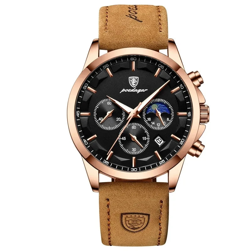 POEDAGAR 928 Men's Watches Hot Sale  Leather Waterproof Quartz Watch Luxury Sports Waterproof Watch for Men