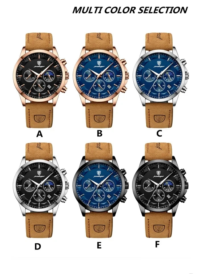 POEDAGAR 928 Men's Watches Hot Sale  Leather Waterproof Quartz Watch Luxury Sports Waterproof Watch for Men