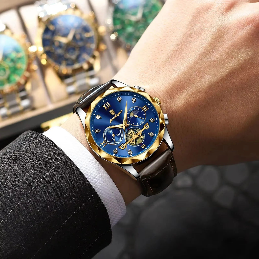 POEDAGAR 996 Watch Top Brand Luxury Men Wristwatch Relogio Masculino Genuine Leather Quartz Watches Sports Waterproof Male Clock