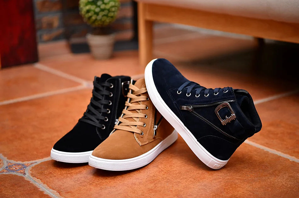2025 Autumn and Winter New Men's  Boots Buckle  Men's High-top Casual Men's Shoes