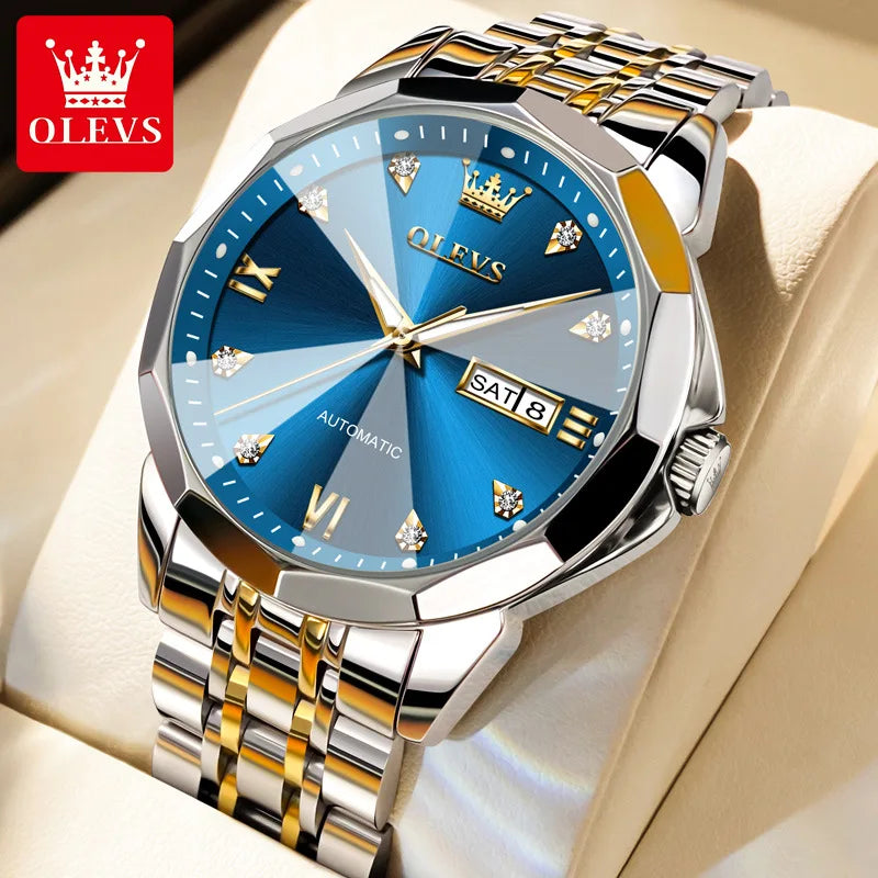 OLEVS 9982 Luxury Automatic Watch for Men Waterproof Luminous Hands Dual Calendar Original Mechanical Wristwatch Men's Watches