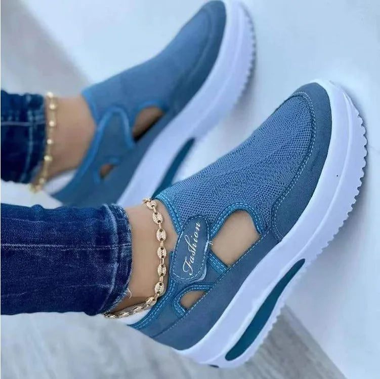 Women Sneakers Sport Thick Platform Lady Leisure Shoes Lace up Comfortable Breathable Canvas Hollow Out Shoe