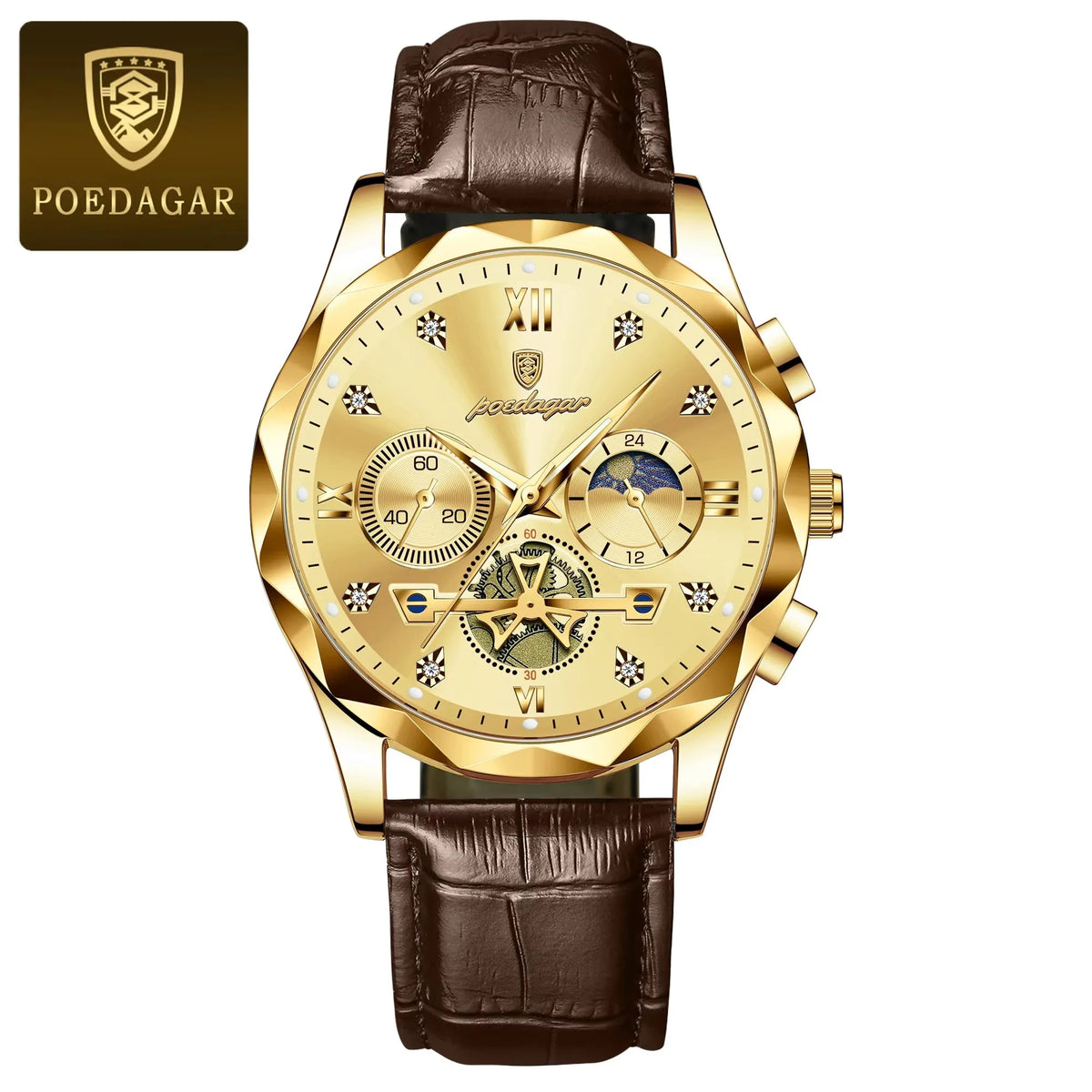 POEDAGAR 996 Watch Top Brand Luxury Men Wristwatch Relogio Masculino Genuine Leather Quartz Watches Sports Waterproof Male Clock