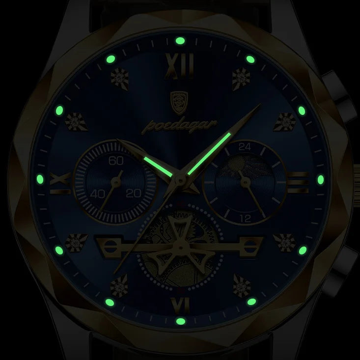 POEDAGAR 996 Watch Top Brand Luxury Men Wristwatch Relogio Masculino Genuine Leather Quartz Watches Sports Waterproof Male Clock
