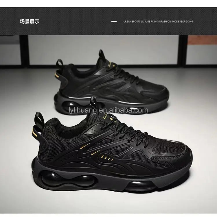 Sneaker Men's Summer Breathable Mesh Running Sports Shoes Leisure Thick-soled Fashion Black Shoes