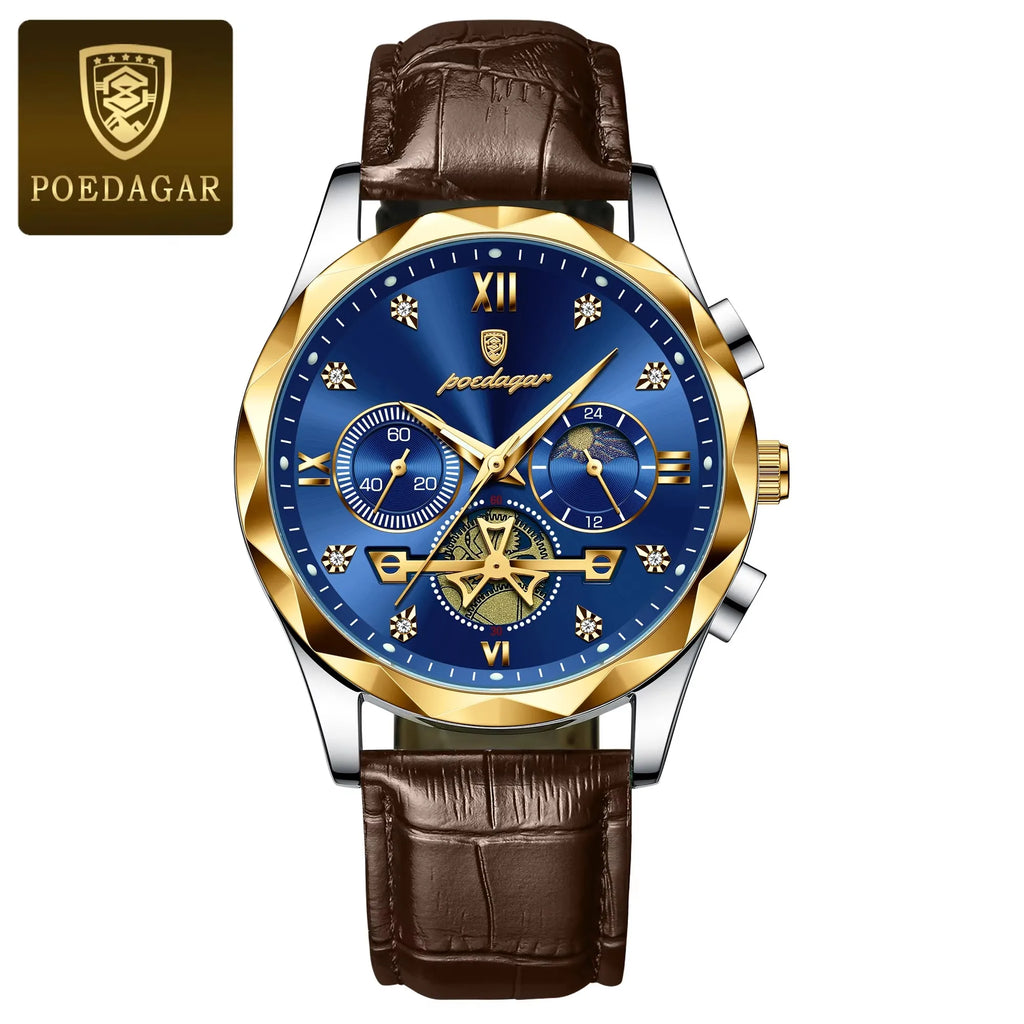 POEDAGAR 996 Watch Top Brand Luxury Men Wristwatch Relogio Masculino Genuine Leather Quartz Watches Sports Waterproof Male Clock