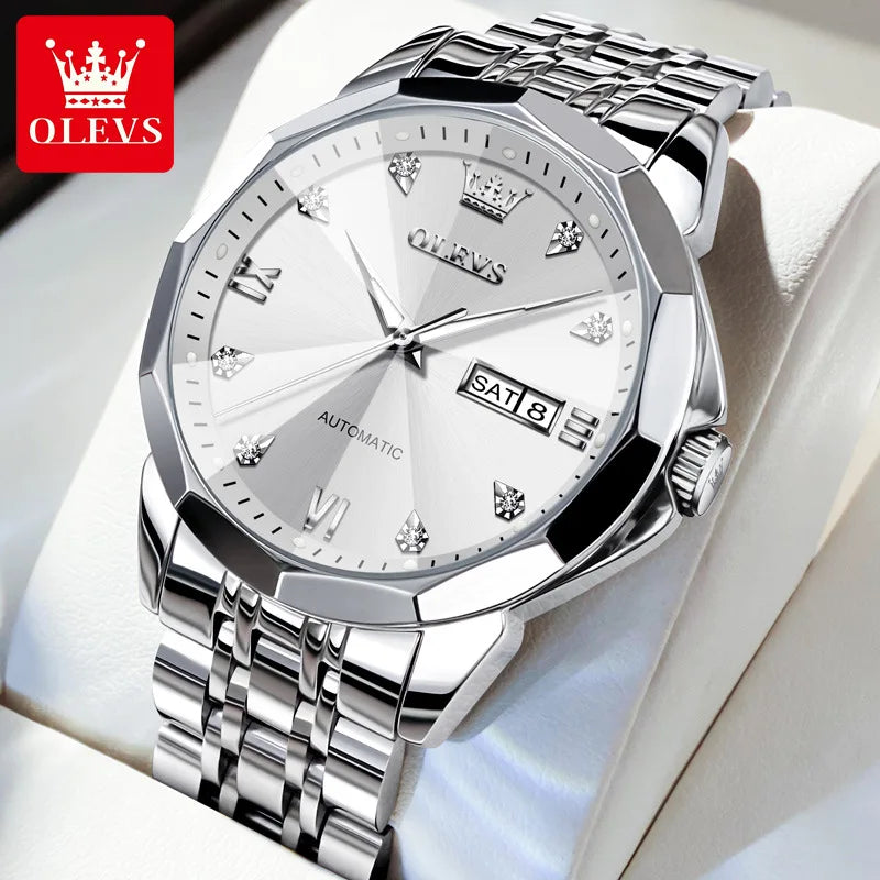 OLEVS 9982 Luxury Automatic Watch for Men Waterproof Luminous Hands Dual Calendar Original Mechanical Wristwatch Men's Watches