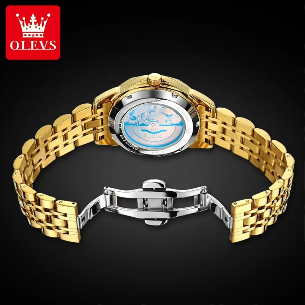 OLEVS 9982 Luxury Automatic Watch for Men Waterproof Luminous Hands Dual Calendar Original Mechanical Wristwatch Men's Watches