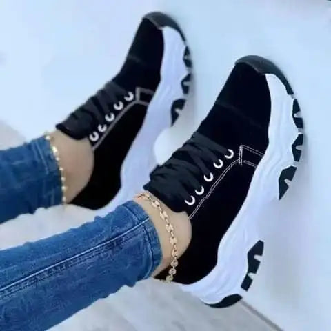 Women Sneakers Sport Thick Platform Lady Leisure Shoes Lace up Comfortable Breathable Canvas Hollow Out Shoe