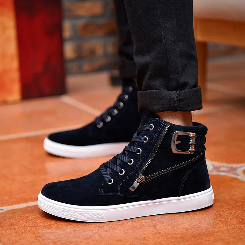 2025 Autumn and Winter New Men's  Boots Buckle  Men's High-top Casual Men's Shoes