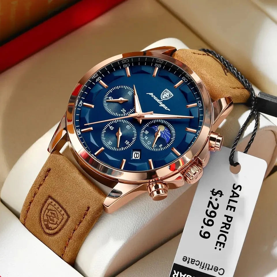 POEDAGAR 928 Men's Watches Hot Sale  Leather Waterproof Quartz Watch Luxury Sports Waterproof Watch for Men