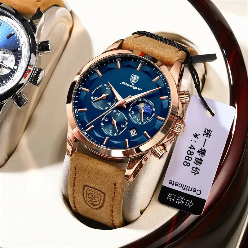 POEDAGAR 928 Men's Watches Hot Sale  Leather Waterproof Quartz Watch Luxury Sports Waterproof Watch for Men