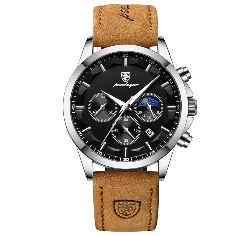 POEDAGAR 928 Men's Watches Hot Sale  Leather Waterproof Quartz Watch Luxury Sports Waterproof Watch for Men