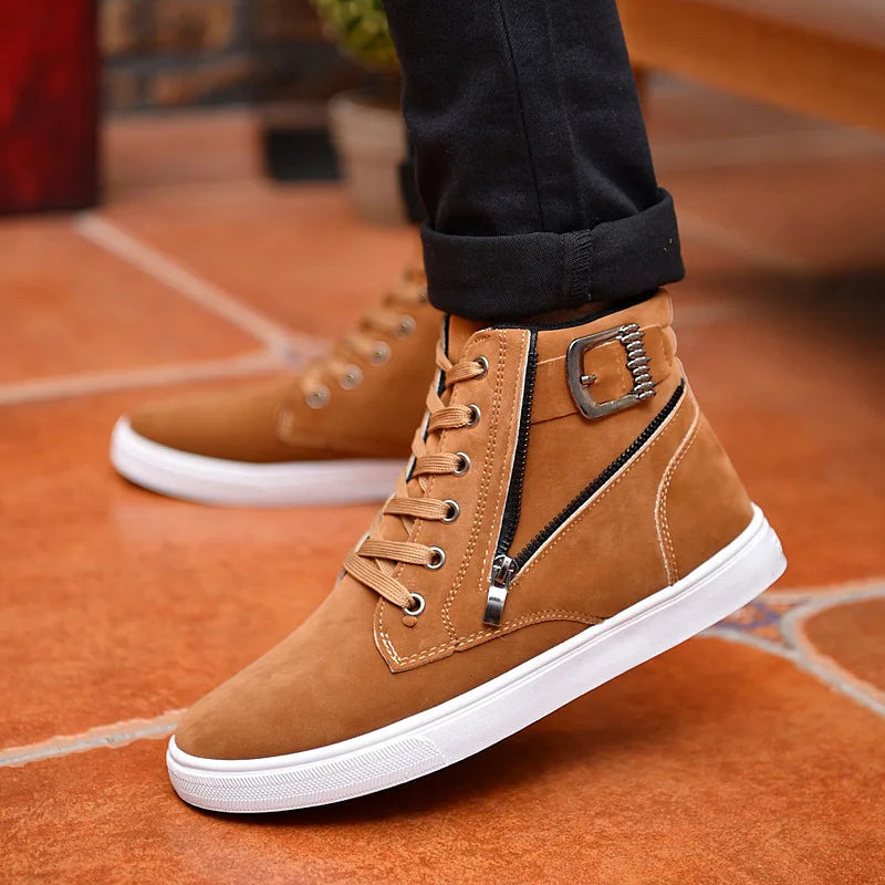 2025 Autumn and Winter New Men's  Boots Buckle  Men's High-top Casual Men's Shoes