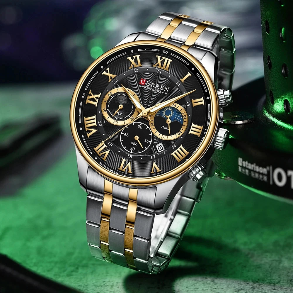 CURREN 8427 Men's Watches 3ATM Waterproof Sports Chronograph Wristwatches for Men Stainless Steel Strap Watches with Auto Date