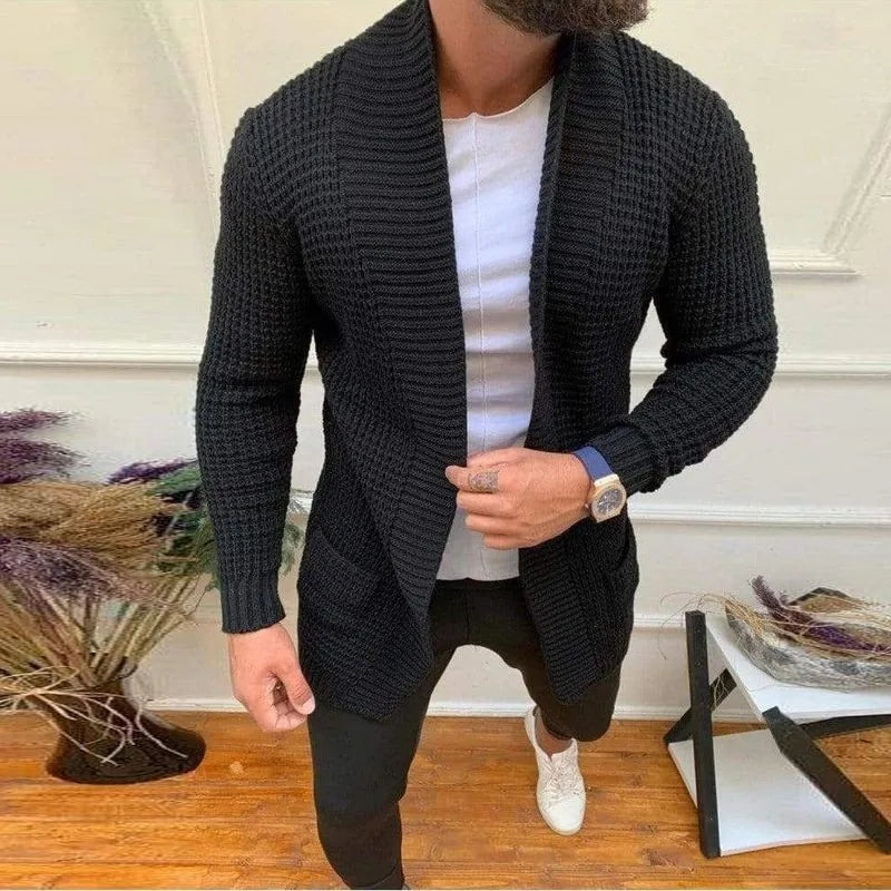 Cheap Wholesale Men Casual Knitwear Solid Color Loose Fit Long Sleeve Cardigan Sweater Open Front (OEM/ODM Service)