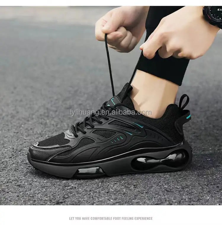 Sneaker Men's Summer Breathable Mesh Running Sports Shoes Leisure Thick-soled Fashion Black Shoes