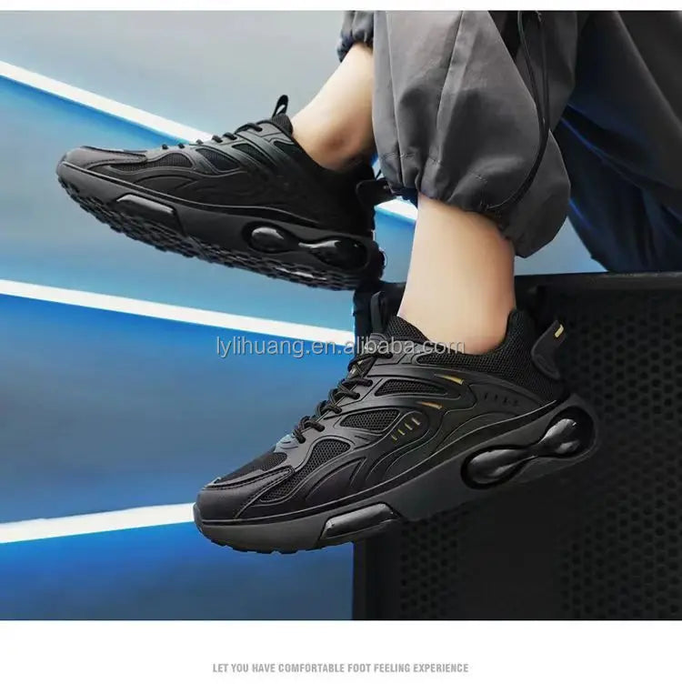 Sneaker Men's Summer Breathable Mesh Running Sports Shoes Leisure Thick-soled Fashion Black Shoes