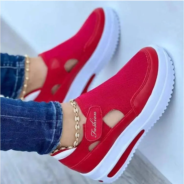 Women Sneakers Sport Thick Platform Lady Leisure Shoes Lace up Comfortable Breathable Canvas Hollow Out Shoe