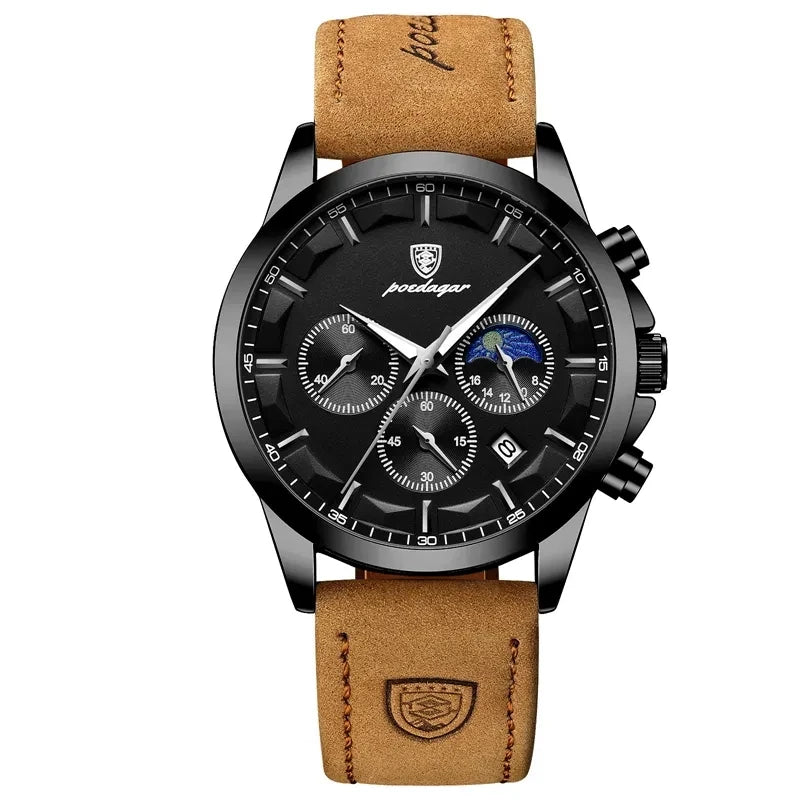 POEDAGAR 928 Men's Watches Hot Sale  Leather Waterproof Quartz Watch Luxury Sports Waterproof Watch for Men