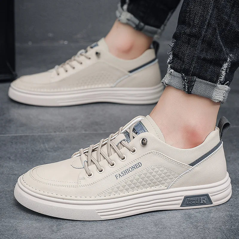 Men's New Fashion White Thin Board Shoes Casual Breathable Walking Style Shoes