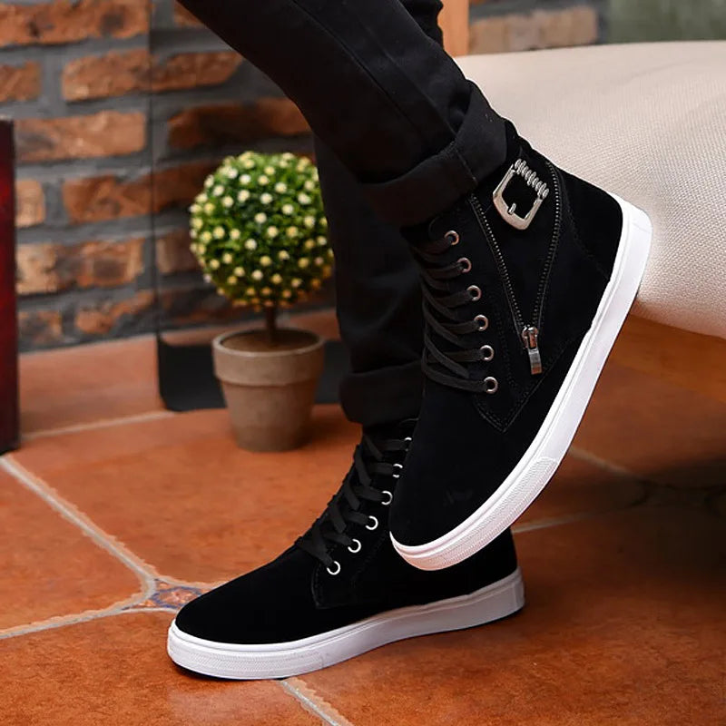 2025 Autumn and Winter New Men's  Boots Buckle  Men's High-top Casual Men's Shoes