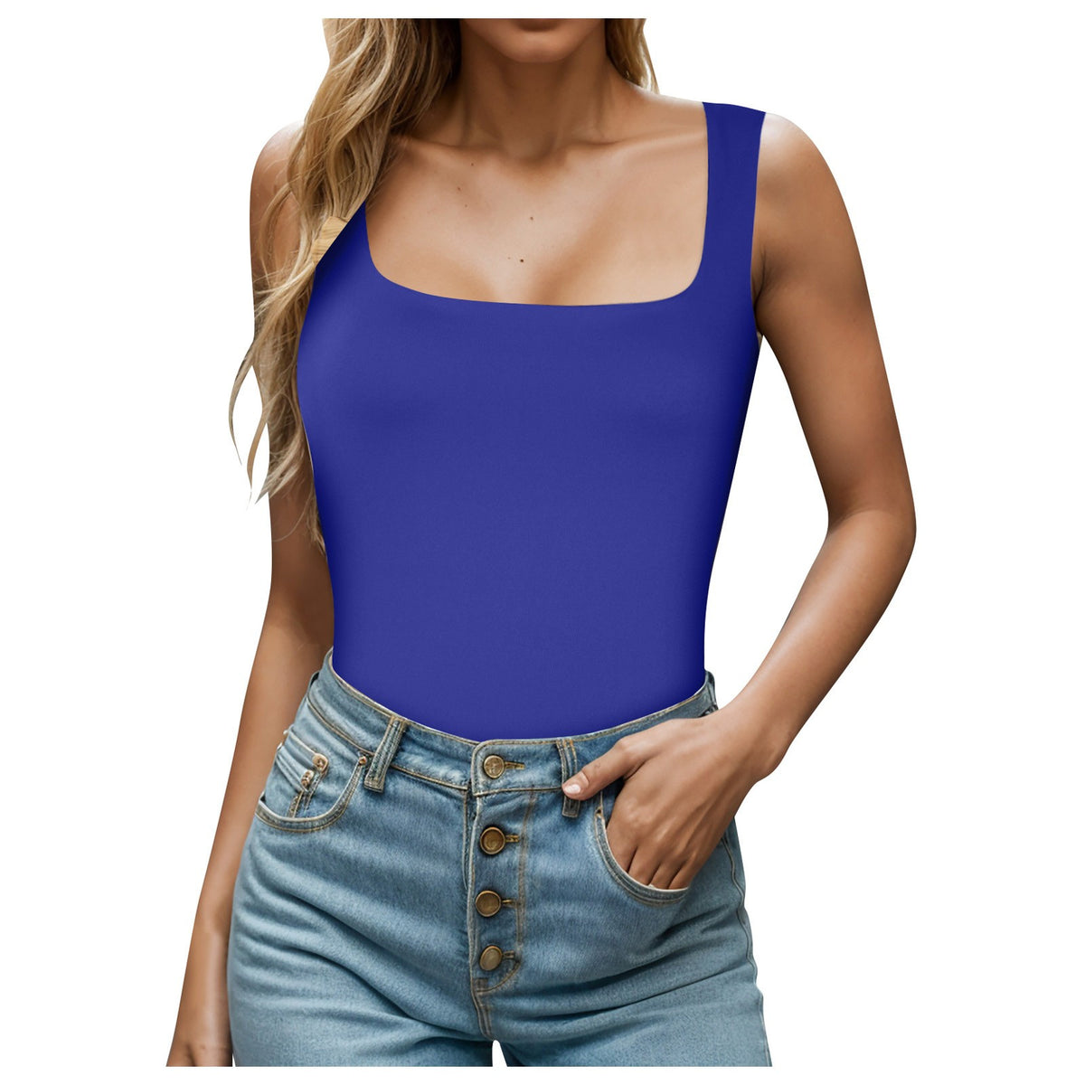 Cross-border European and American hot girls wear camisole women's summer sleeveless off-shoulder square collar threaded shoulder strap top women's clothing