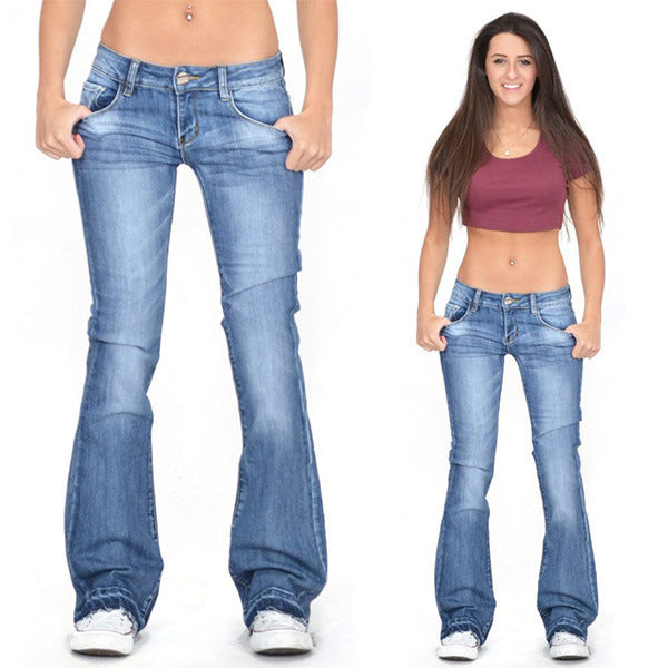 European and American independent station wish ladies jeans slim fit slim washed flared pants wholesale wide leg Denim trousers women