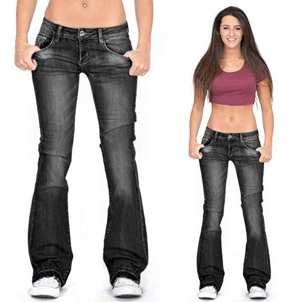 European and American independent station wish ladies jeans slim fit slim washed flared pants wholesale wide leg Denim trousers women