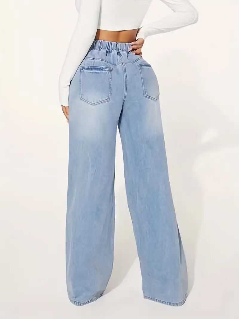 Cross-Border Women's 2025 Straight Jeans Spring and Autumn Casual Loose Campus Style Foreign Trade European and American Straight Jeans for Women