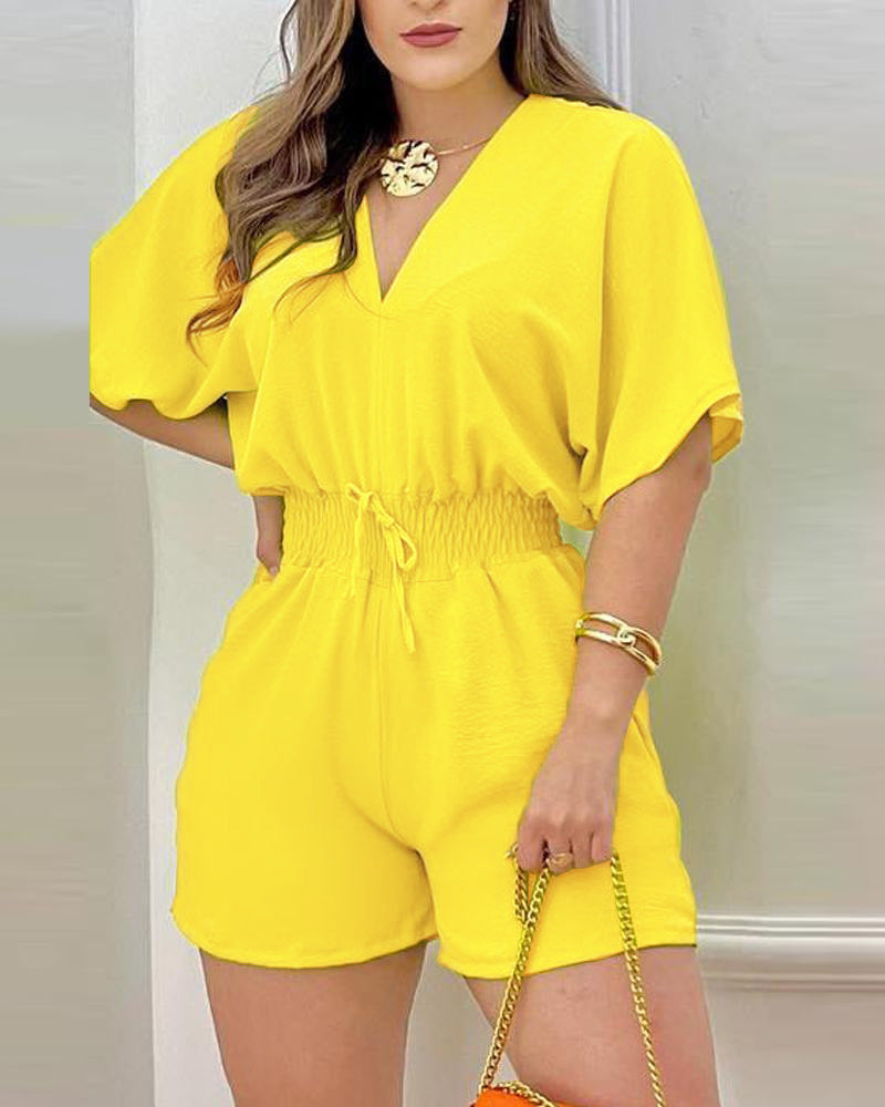 Spring and summer new European and American cross-border women's clothing Amazon best selling casual V-neck jumpsuit