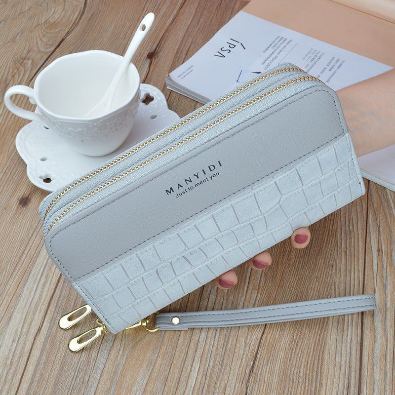 New Women's Wallet Women's Long Double Zipper Mobile Phone Bag Fashionable Crocodile Pattern Large Capacity Mother's Double Clutch Bag