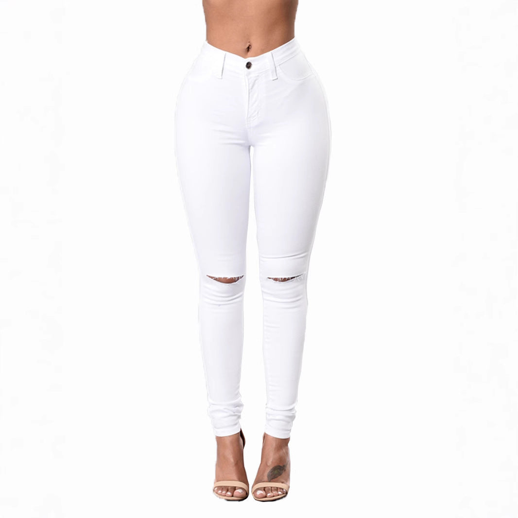 AliExpress Ebay2024 Hot Selling New Women's Pants European and American Internet Celebrant Hip Hole Pencil Pants Foreign Trade Denim Pants