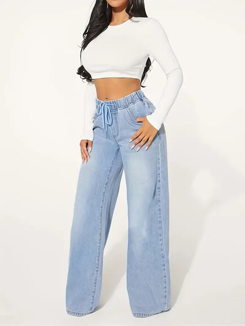 Cross-Border Women's 2025 Straight Jeans Spring and Autumn Casual Loose Campus Style Foreign Trade European and American Straight Jeans for Women