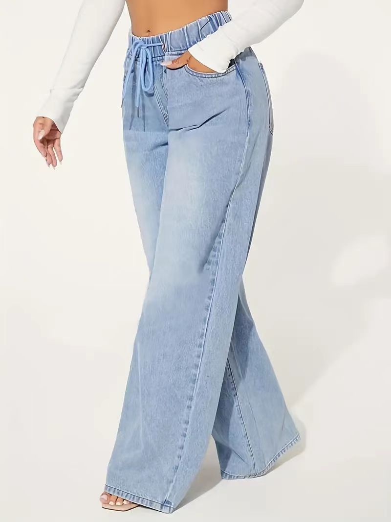 Cross-Border Women's 2025 Straight Jeans Spring and Autumn Casual Loose Campus Style Foreign Trade European and American Straight Jeans for Women