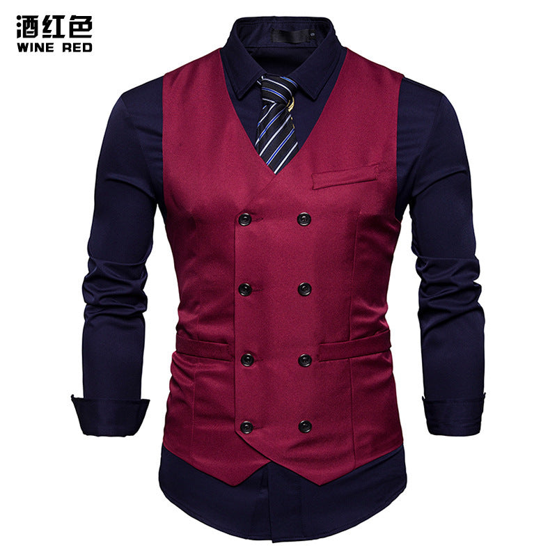 2018 Men's New Double Breasted Men's Casual Suit Vest Cross-border Fashion European Size Men's Vest Vest