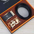 Men's Leather Belt with Alloy Automatic Buckle, Versatile Genuine Leather Belt for Young and Middle-Aged Men, Business Fashion Double Buckle Gift Box Wholesale, British Style