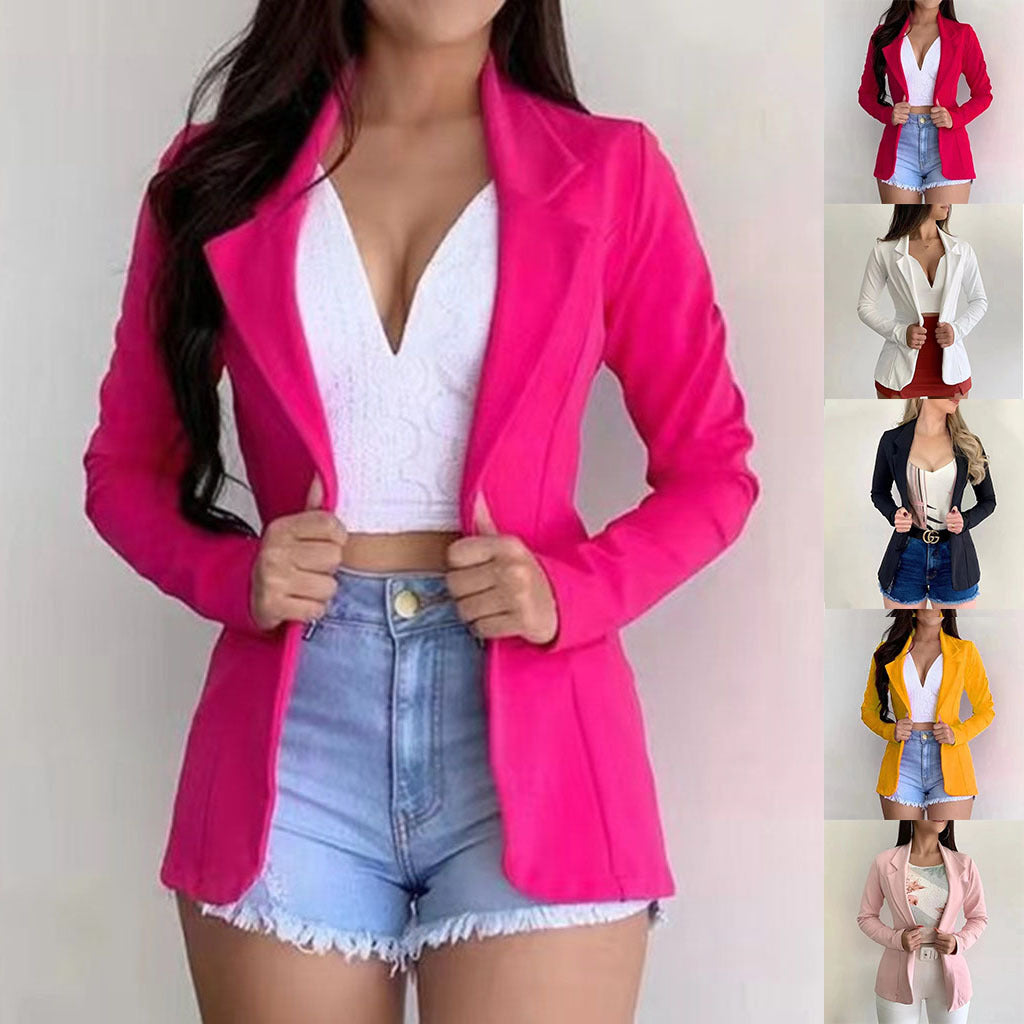 Cross-border 2022 European and American small suit lapel long sleeve slim sweet button Street coat suit multicolor spot