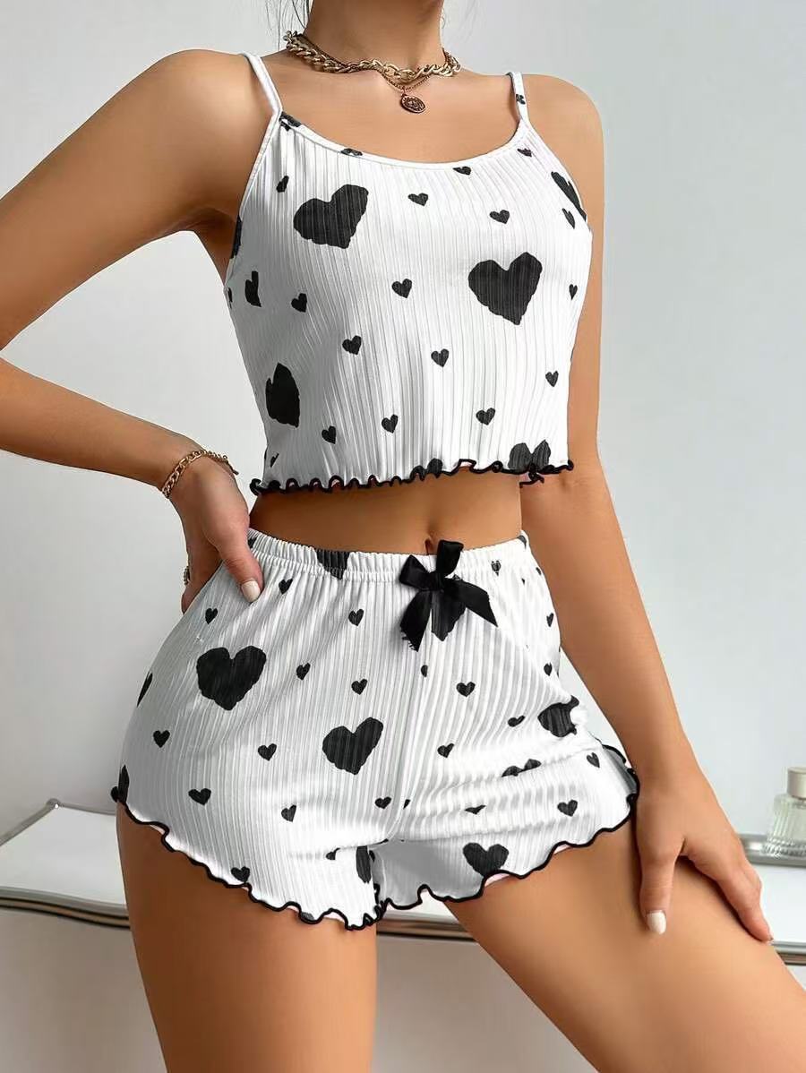 New Cross-Border Heart Women's Pajamas Two-Piece Set, Hot Style Women's Pajamas, Sexy Slim Pajamas Two-Piece Set