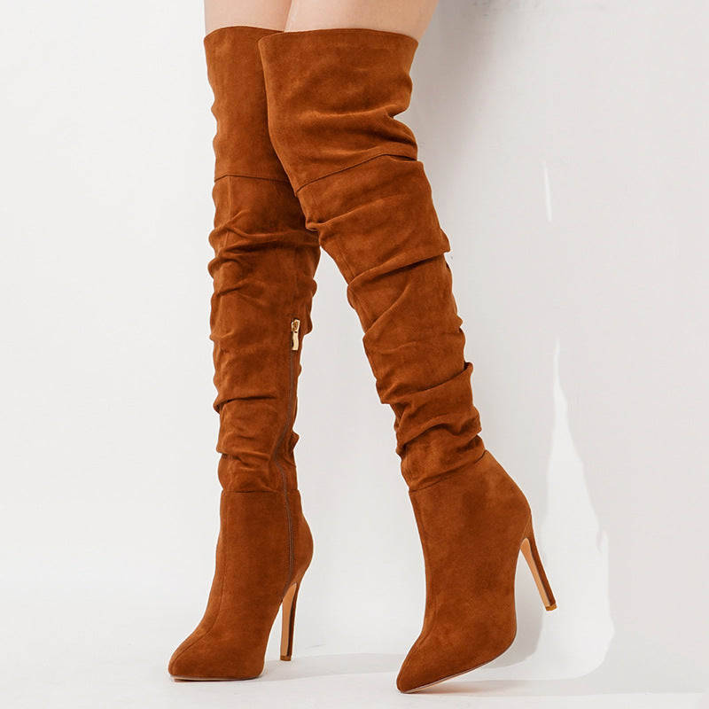 Cross-border Foreign Trade Autumn and Winter New Slim Pointed Over-the-knee Boots Heap Boots Thin Heel Women's Shoes Fashion Women's Boots