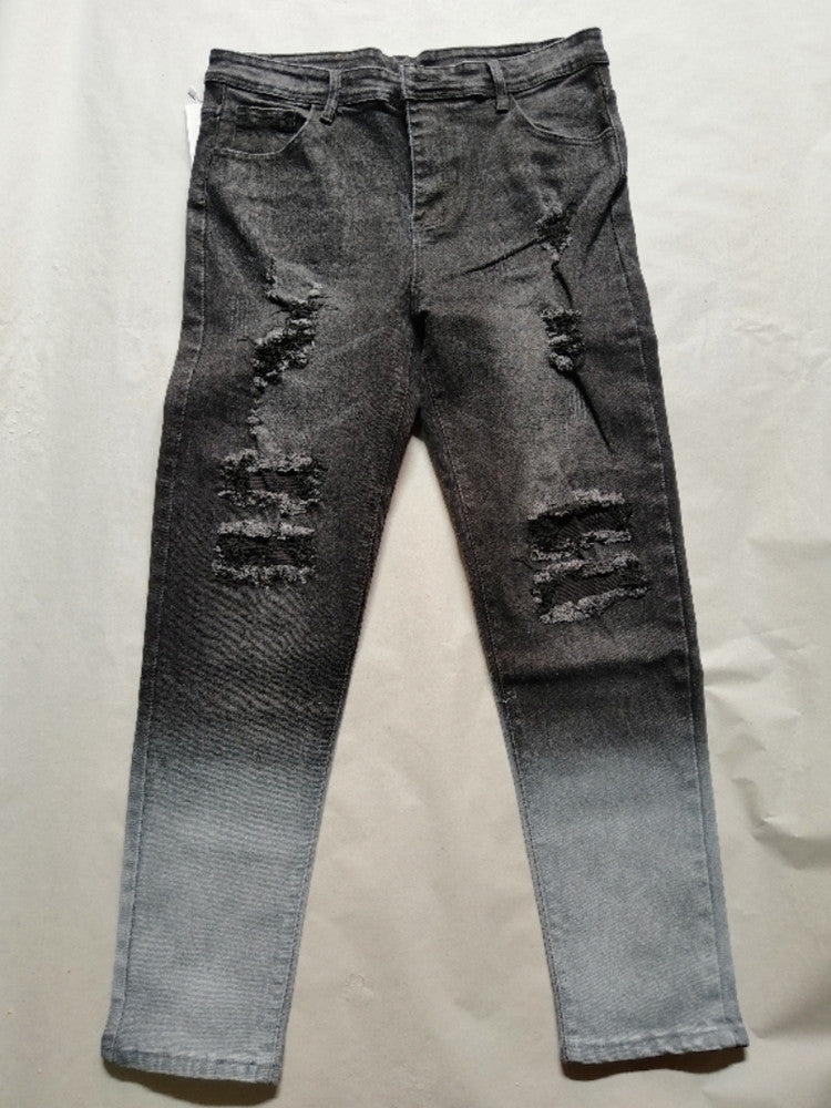 New Trendy Aliexpress European and American Slim-Fit Men's Jeans with Holes, Export Quality Slim-Fit Jeans for Wish Cross-Border Sales