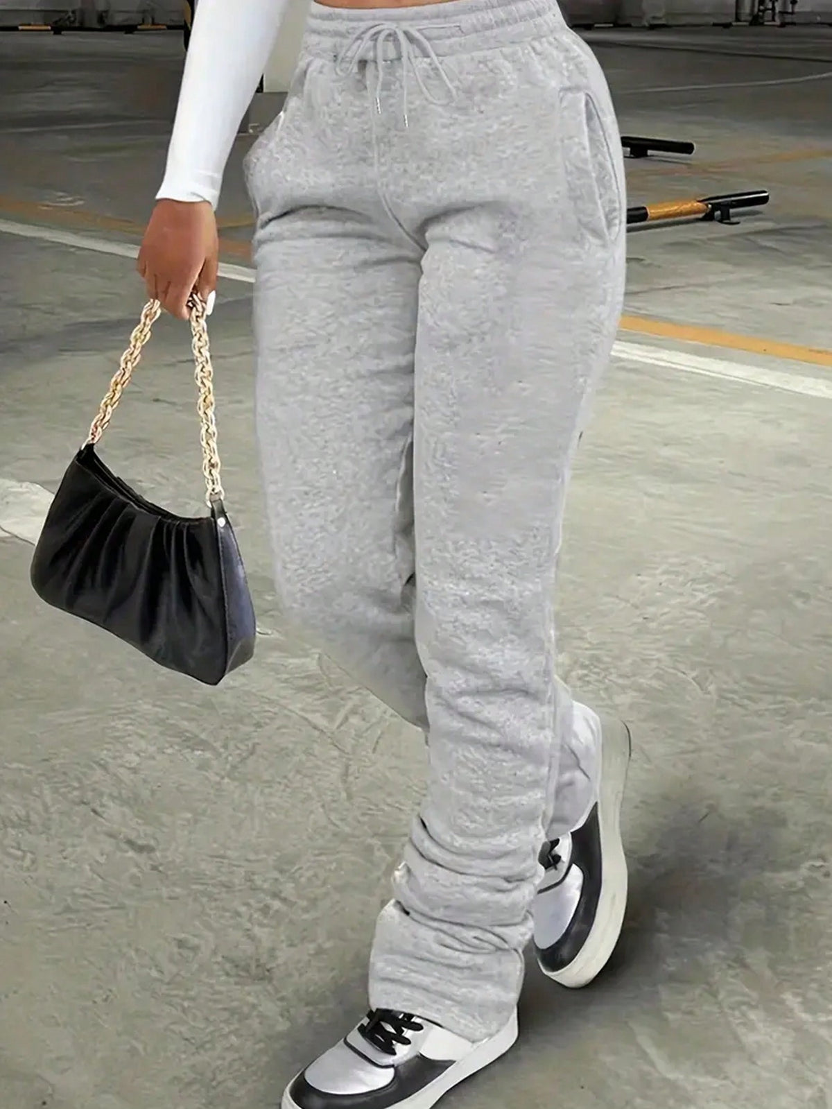 2024 European and American women's clothing Amazon cross-border sweater fabric sports leisure drawstring pocket pants NZ6907