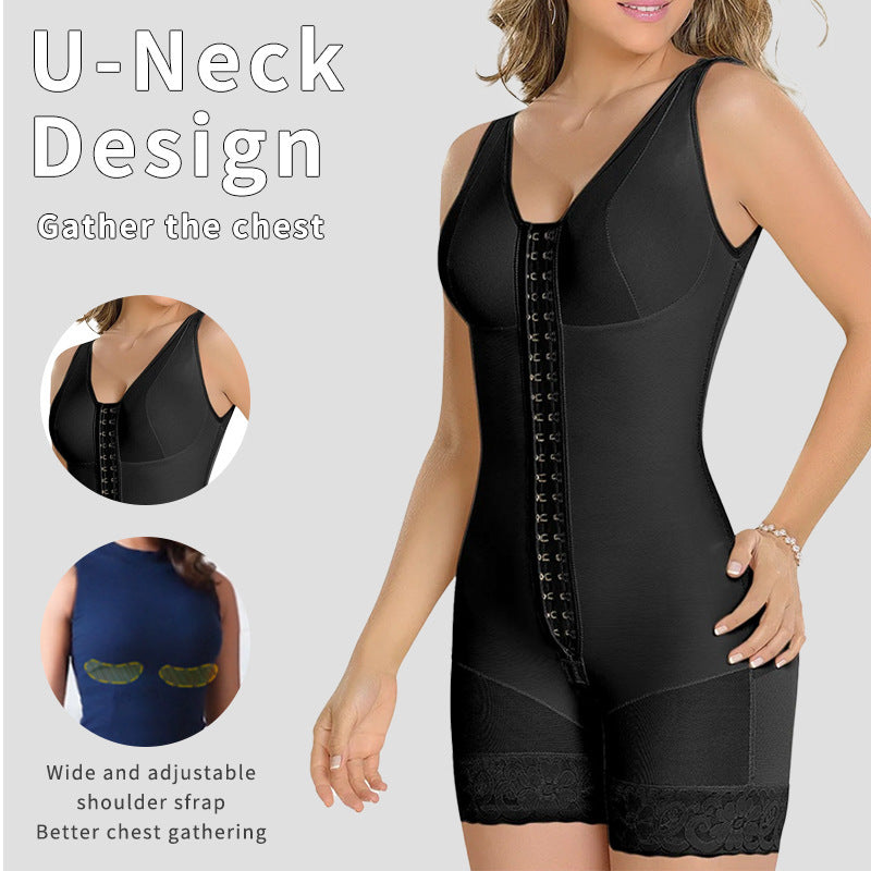 European and American Plus-Size Full-Body Compression Bodysuit, Butt-Lifting and Waist-Slimming Corset with Button Closure, Crotch Zipper Tummy Control Shapewear