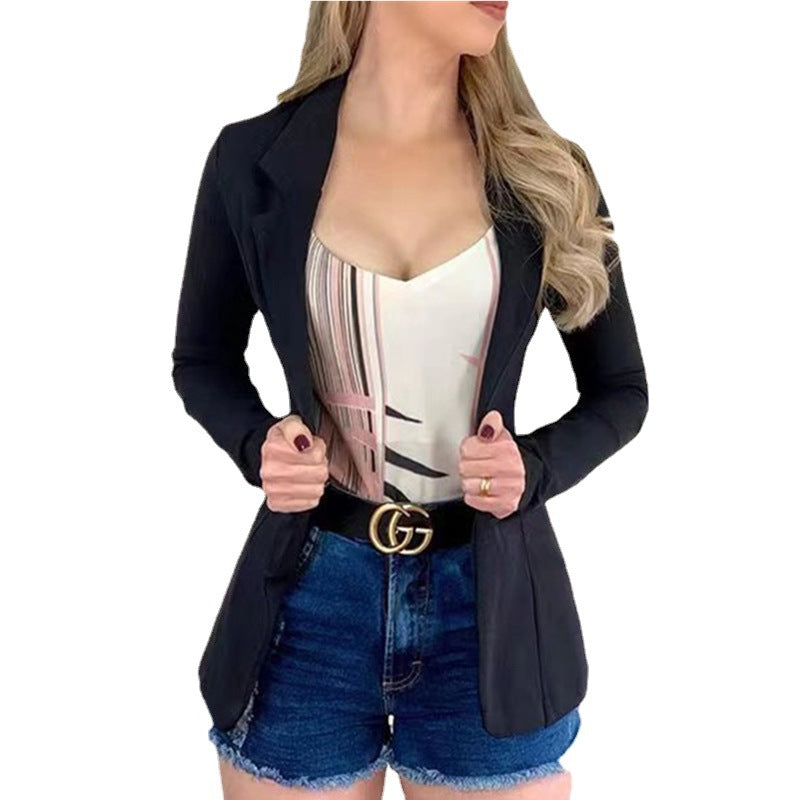 Cross-border 2022 European and American small suit lapel long sleeve slim sweet button Street coat suit multicolor spot