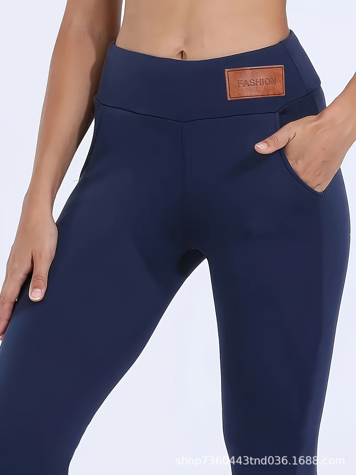 Cross-Border Women's High Waist Warm Fleece-Lined Leggings - Super Soft Stretch Yoga Pants Pocket Casual Pants